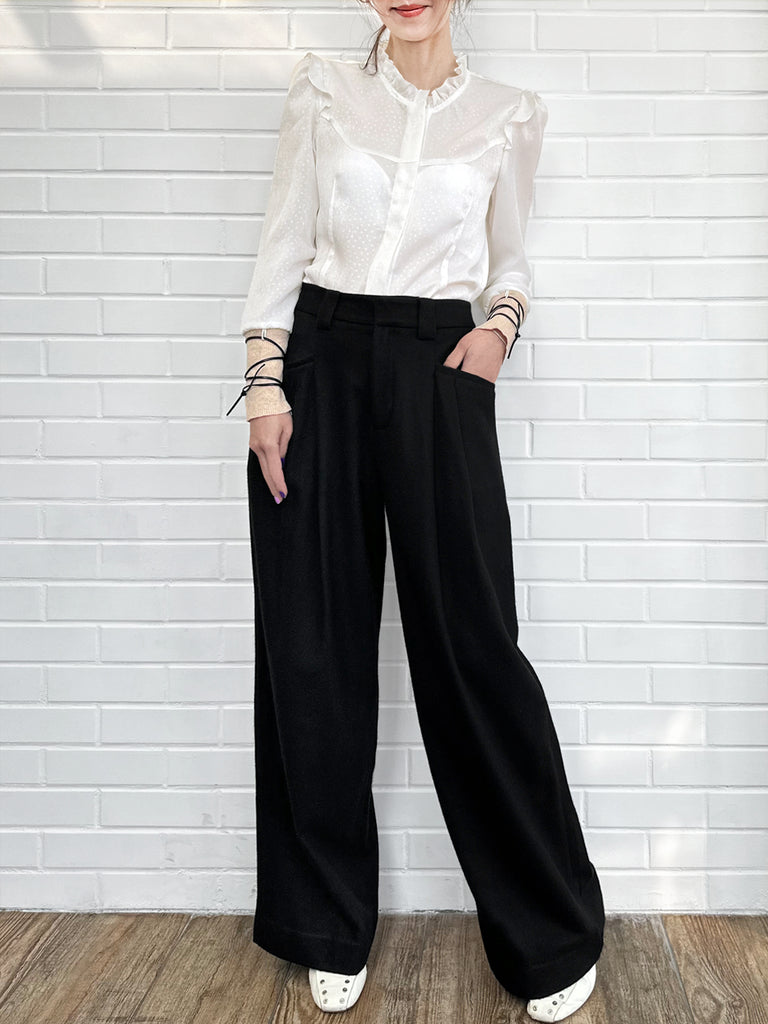 Surprise Sale! Dotty Patch Knitted Tie Cuffs Ruffle Blouse