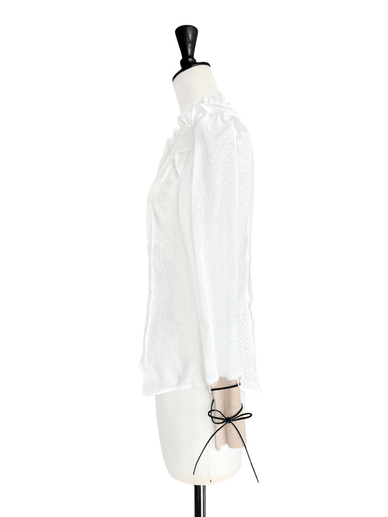 Surprise Sale! Dotty Patch Knitted Tie Cuffs Ruffle Blouse