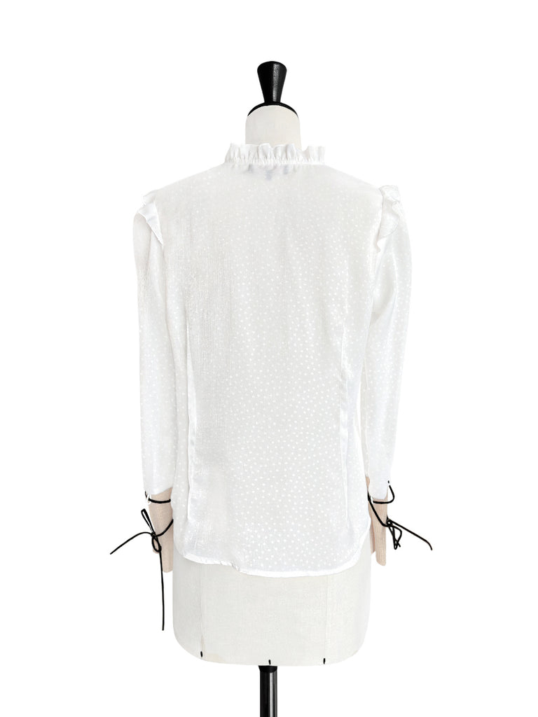 Surprise Sale! Dotty Patch Knitted Tie Cuffs Ruffle Blouse
