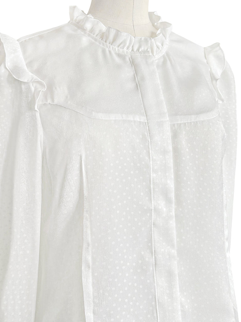 Surprise Sale! Dotty Patch Knitted Tie Cuffs Ruffle Blouse