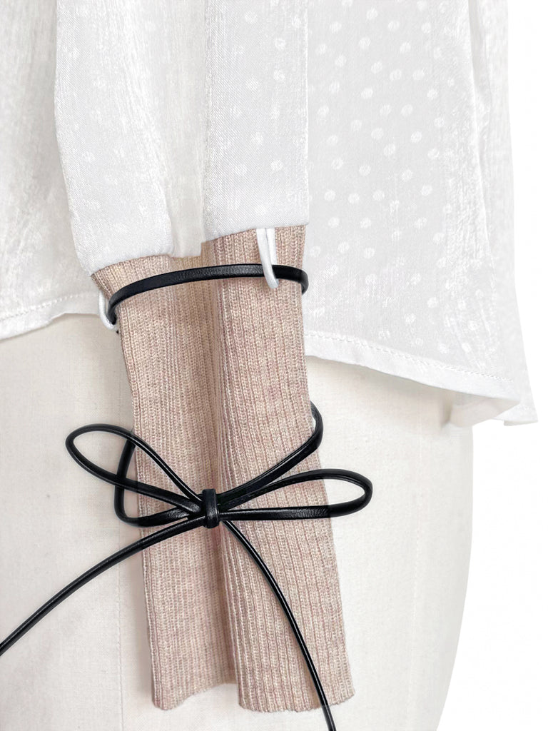 Surprise Sale! Dotty Patch Knitted Tie Cuffs Ruffle Blouse