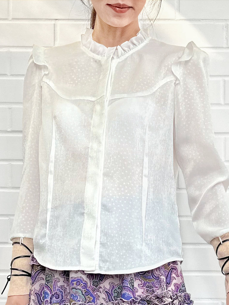 Surprise Sale! Dotty Patch Knitted Tie Cuffs Ruffle Blouse