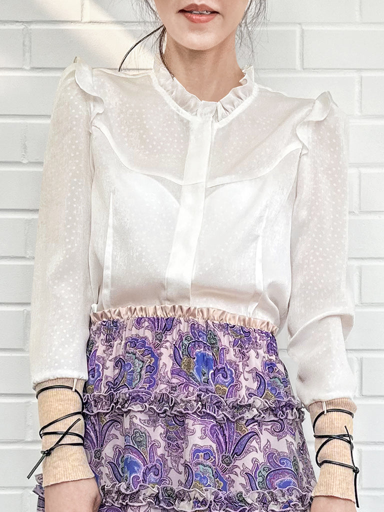 Surprise Sale! Dotty Patch Knitted Tie Cuffs Ruffle Blouse