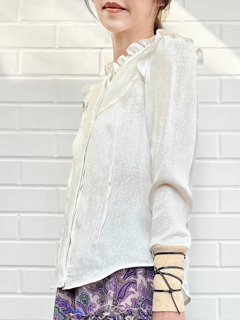 Surprise Sale! Dotty Patch Knitted Tie Cuffs Ruffle Blouse