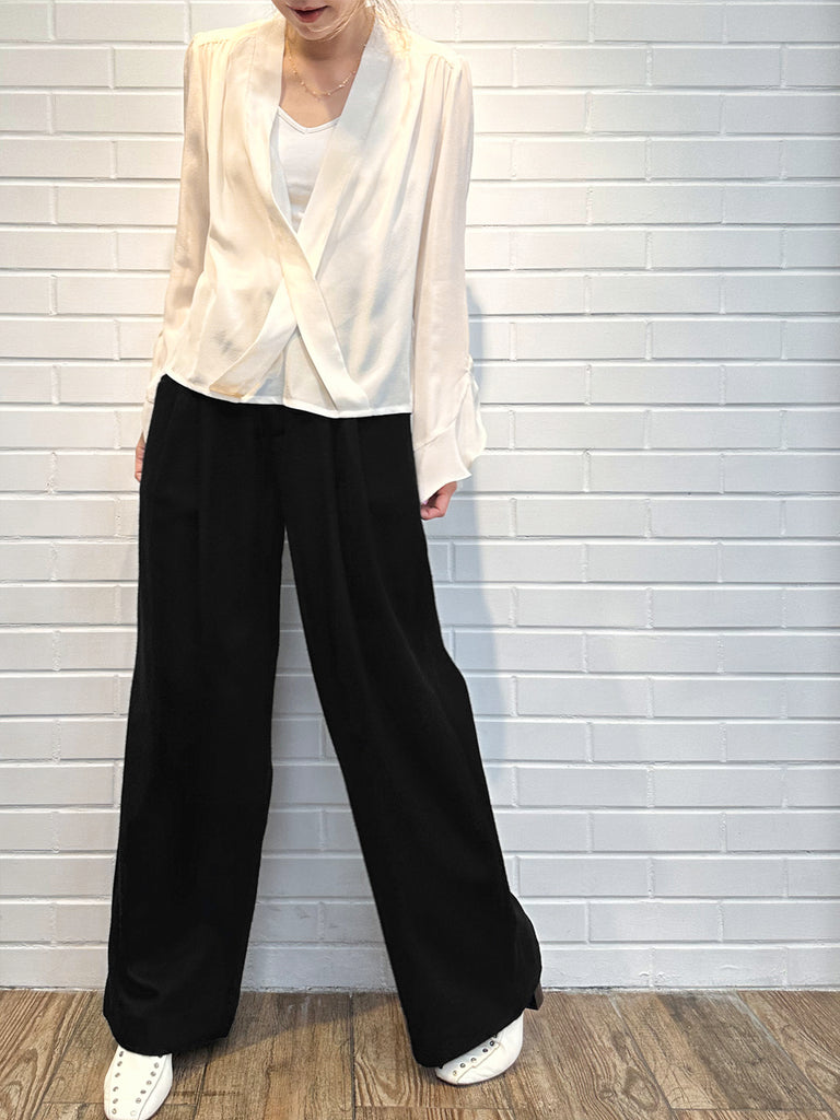 Surprise Sale! Brush Black Pleated Pocket Detail Wide Leg Trousers