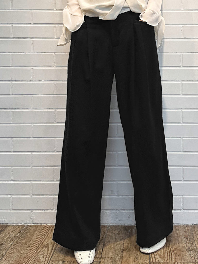 Surprise Sale! Brush Black Pleated Pocket Detail Wide Leg Trousers
