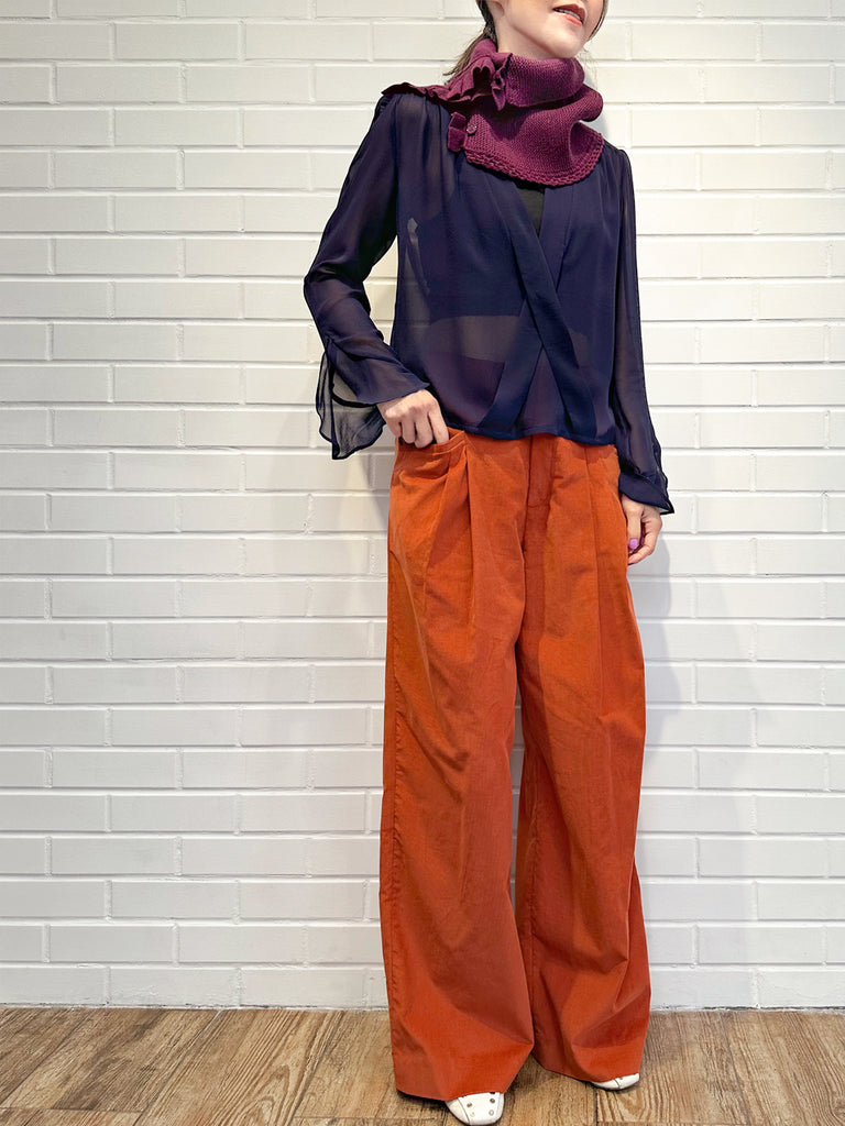 Surprise Sale! Pumpkin Orange Pleated Pocket Detail Wide Leg Trousers