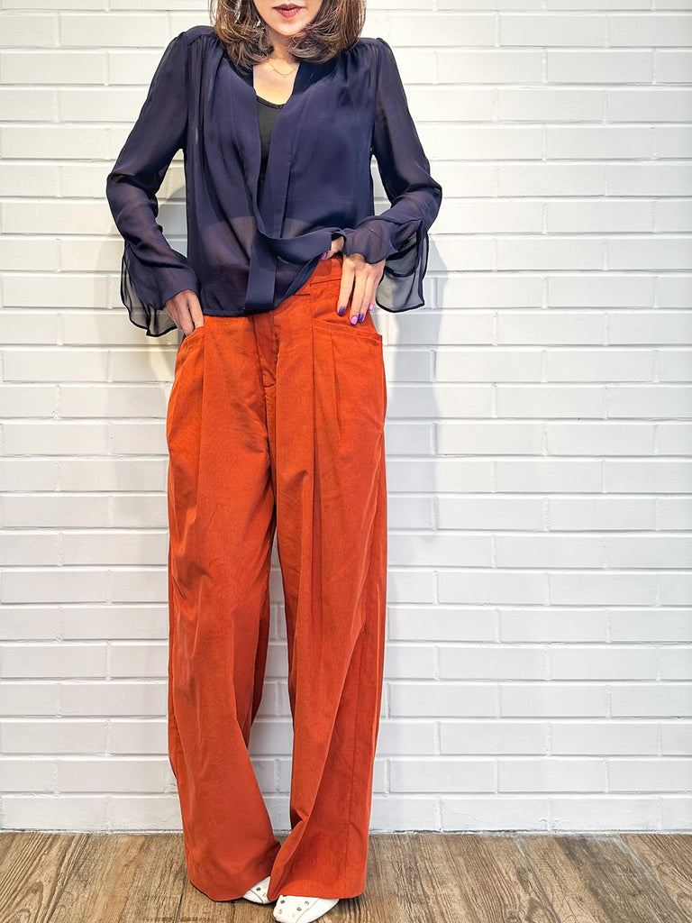 Surprise Sale! Pumpkin Orange Pleated Pocket Detail Wide Leg Trousers