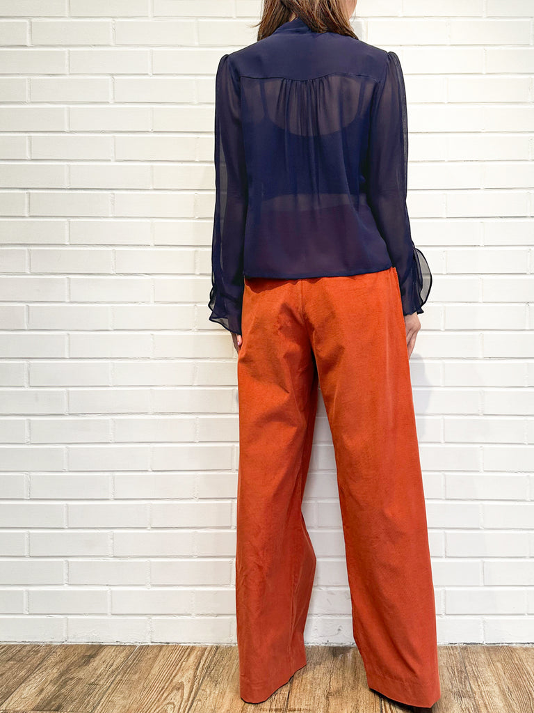 Surprise Sale! Pumpkin Orange Pleated Pocket Detail Wide Leg Trousers