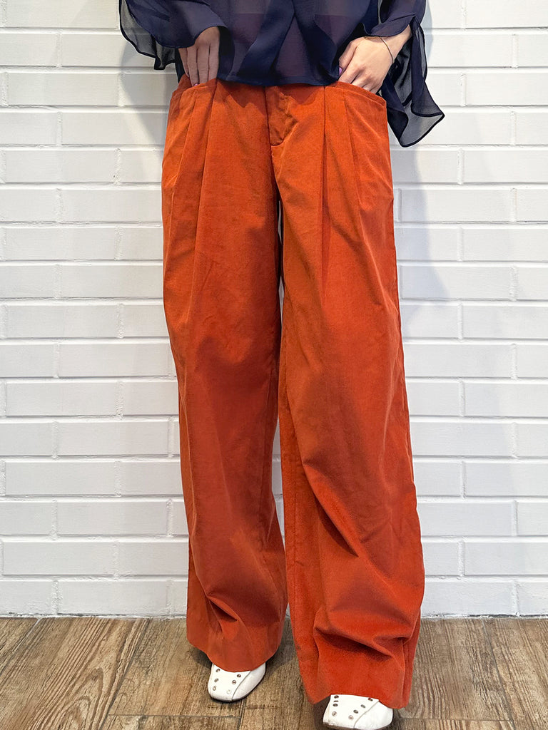 Surprise Sale! Pumpkin Orange Pleated Pocket Detail Wide Leg Trousers