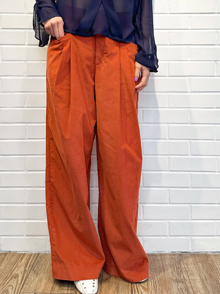 Surprise Sale! Pumpkin Orange Pleated Pocket Detail Wide Leg Trousers