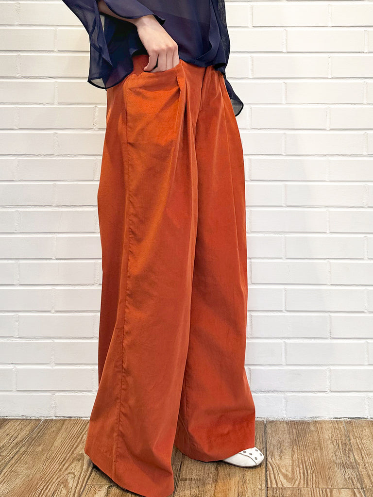 Surprise Sale! Pumpkin Orange Pleated Pocket Detail Wide Leg Trousers