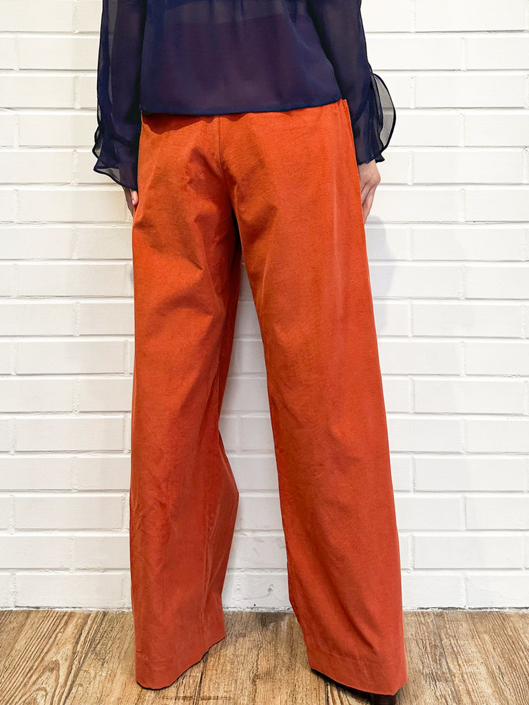 Surprise Sale! Pumpkin Orange Pleated Pocket Detail Wide Leg Trousers