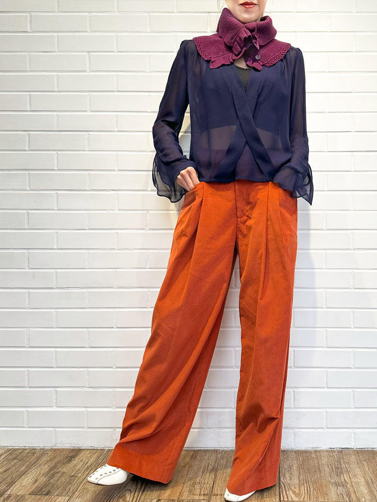 Surprise Sale! Pumpkin Orange Pleated Pocket Detail Wide Leg Trousers
