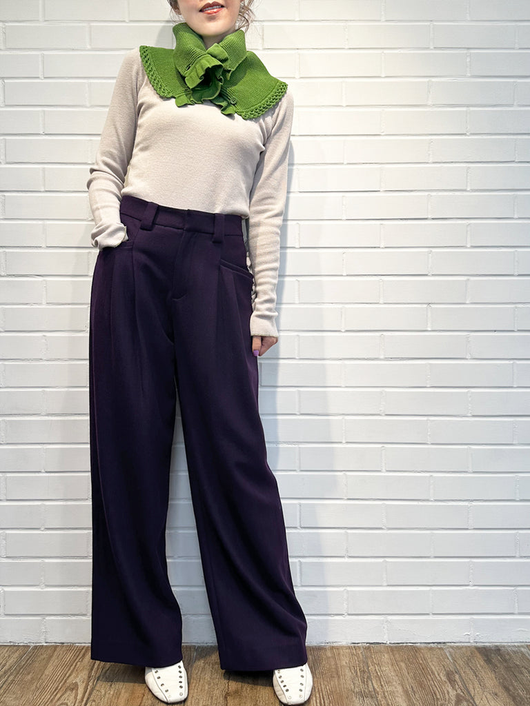 Surprise Sale! Sparkle Purple Pleated Pocket Detail Wide Leg Trousers