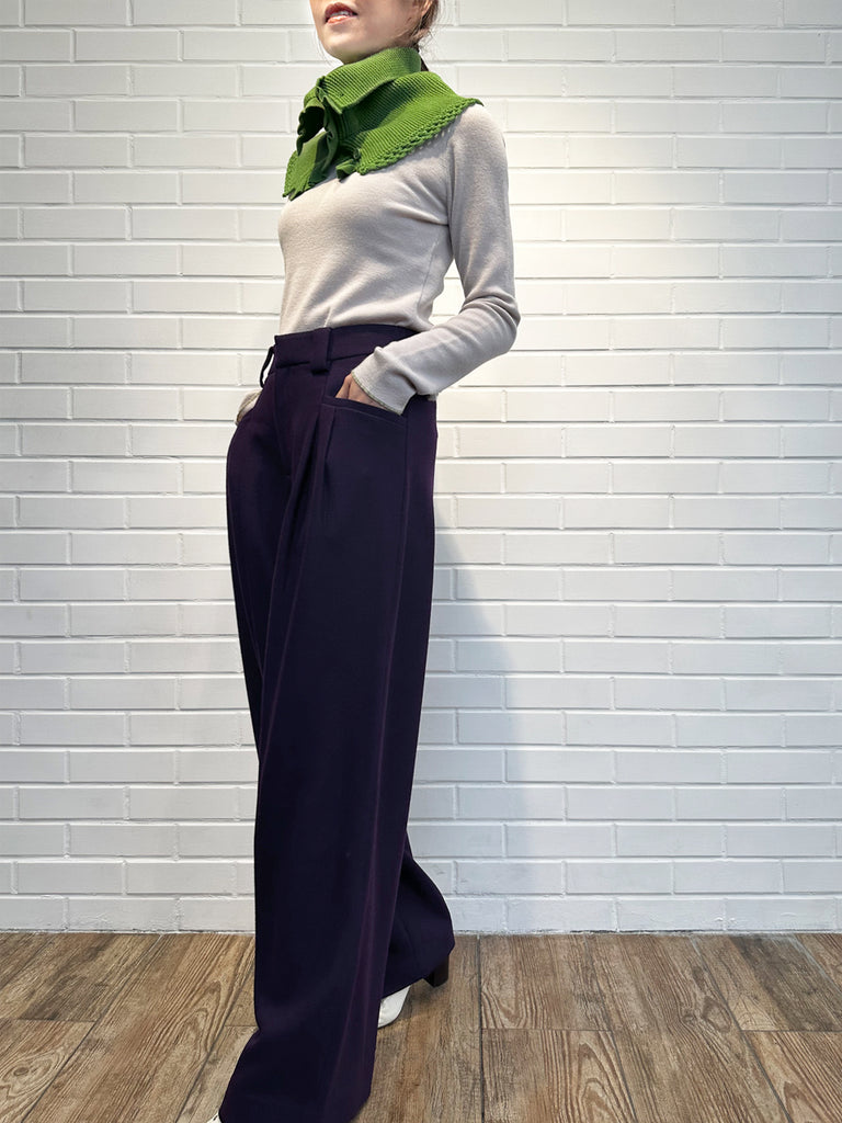 Surprise Sale! Sparkle Purple Pleated Pocket Detail Wide Leg Trousers