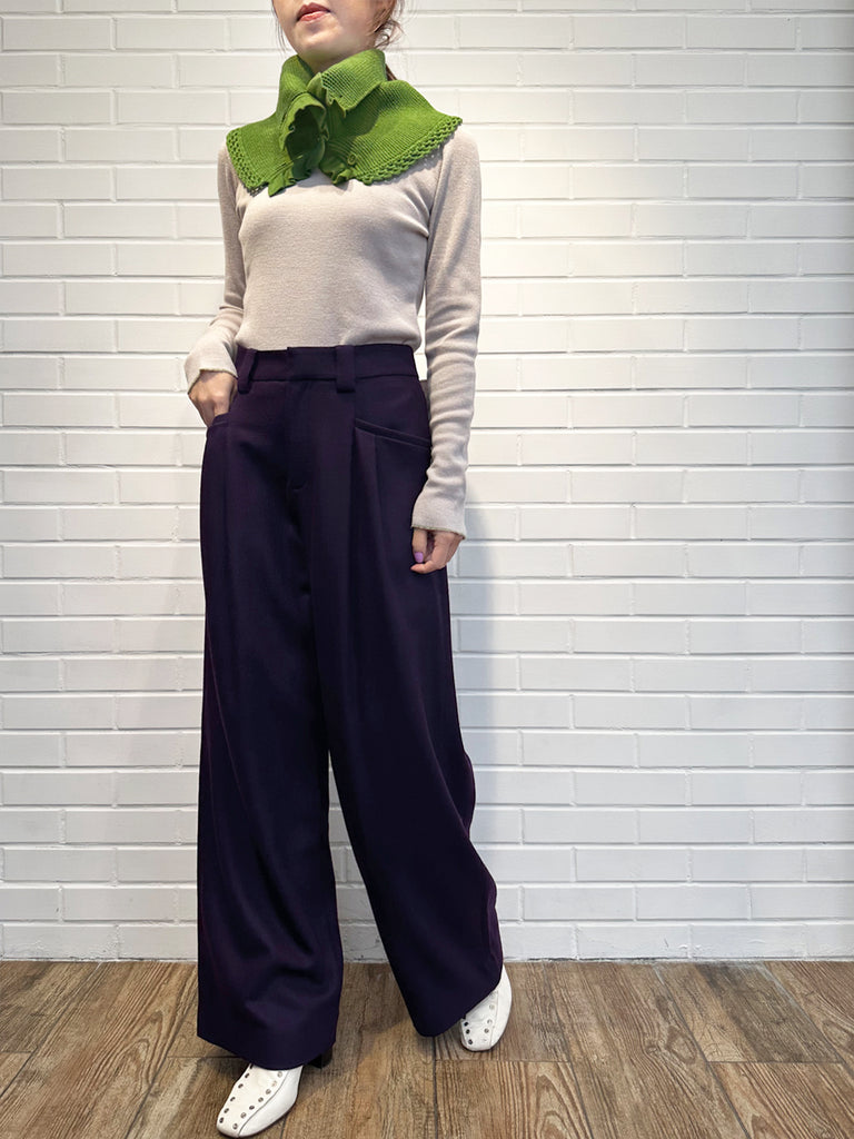 Surprise Sale! Sparkle Purple Pleated Pocket Detail Wide Leg Trousers