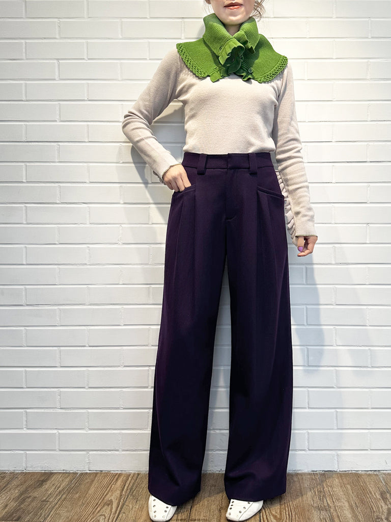 Surprise Sale! Sparkle Purple Pleated Pocket Detail Wide Leg Trousers