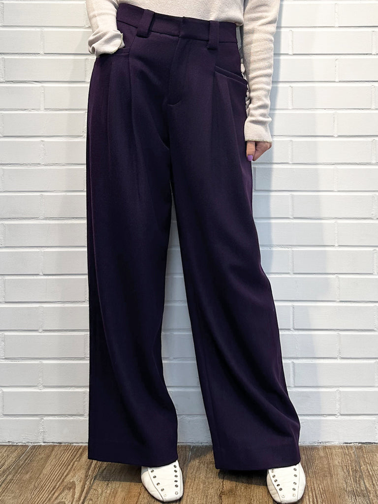 Surprise Sale! Sparkle Purple Pleated Pocket Detail Wide Leg Trousers