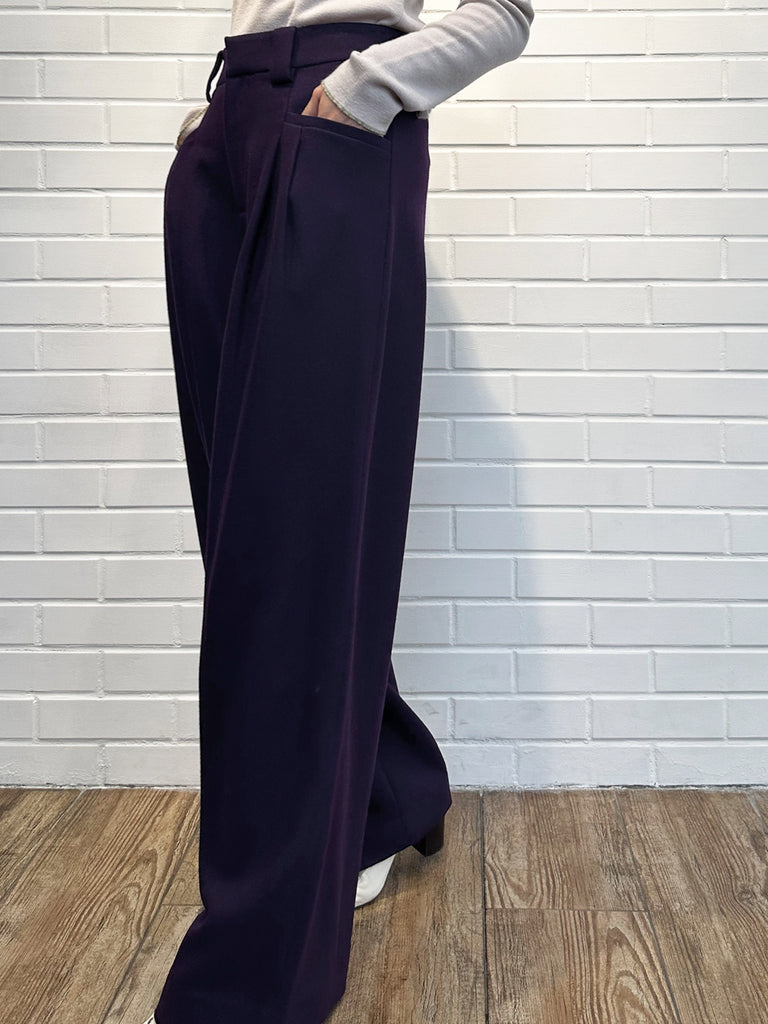 Surprise Sale! Sparkle Purple Pleated Pocket Detail Wide Leg Trousers