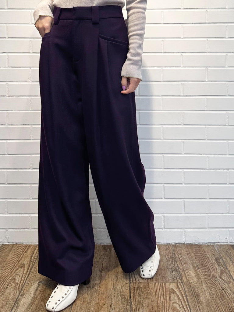 Surprise Sale! Sparkle Purple Pleated Pocket Detail Wide Leg Trousers