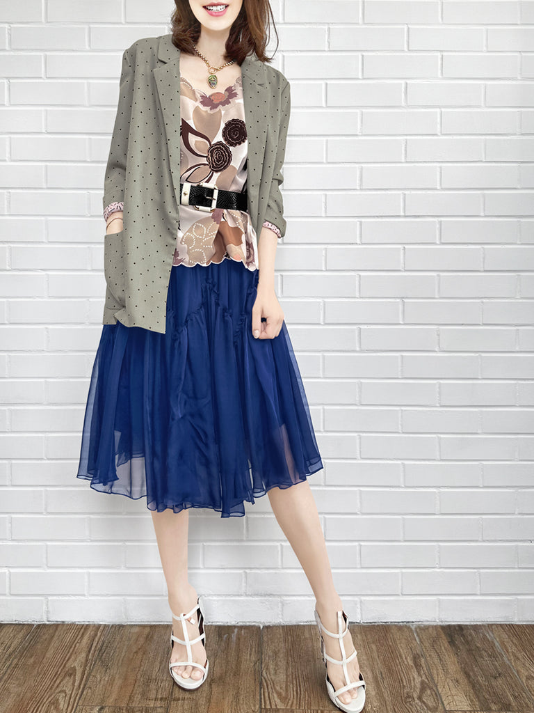 Final Sale! Rustic Floral Round Neck Scallop Silk Tank