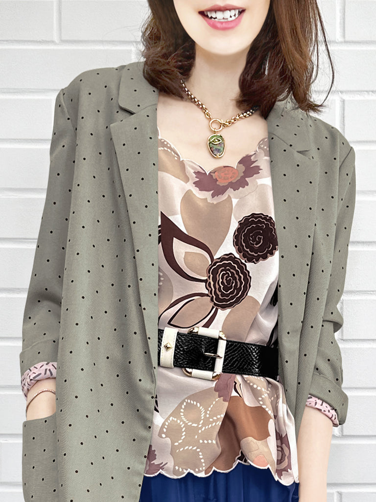 Final Sale! Rustic Floral Round Neck Scallop Silk Tank