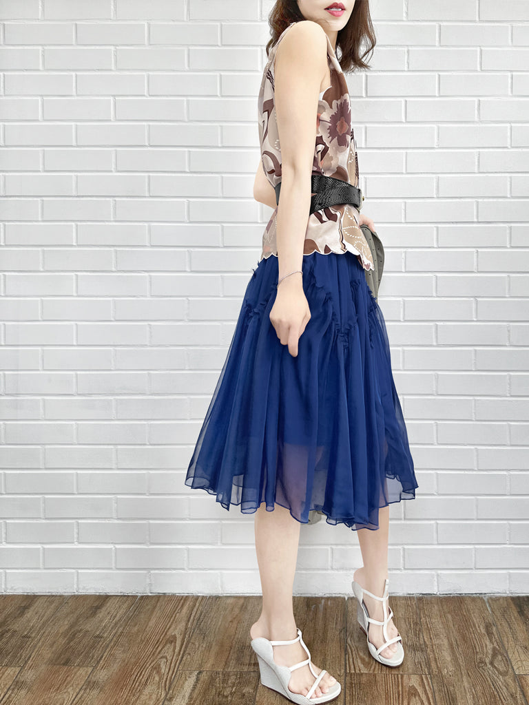 Final Sale! Rustic Floral Round Neck Scallop Silk Tank