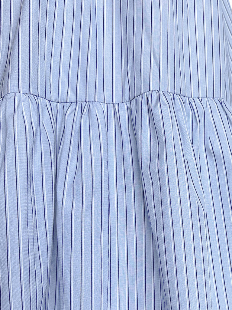 Surprise Sale! Blue Striped Cotton Halter Neck Cross-back Maxi Dress