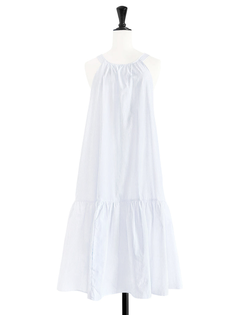 Surprise Sale! White Striped Cotton Halter Neck Cross-back Maxi Dress