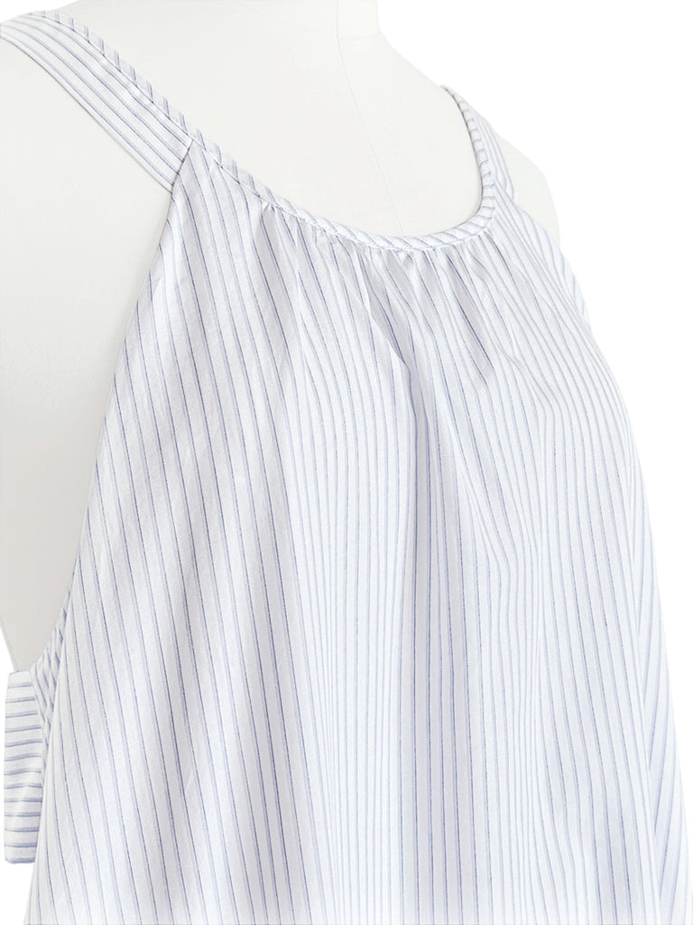 Surprise Sale! White Striped Cotton Halter Neck Cross-back Maxi Dress