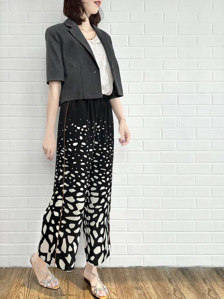 Final Sale! Mono Gradate Dots Contrast Piping Silky Cropped Trousers