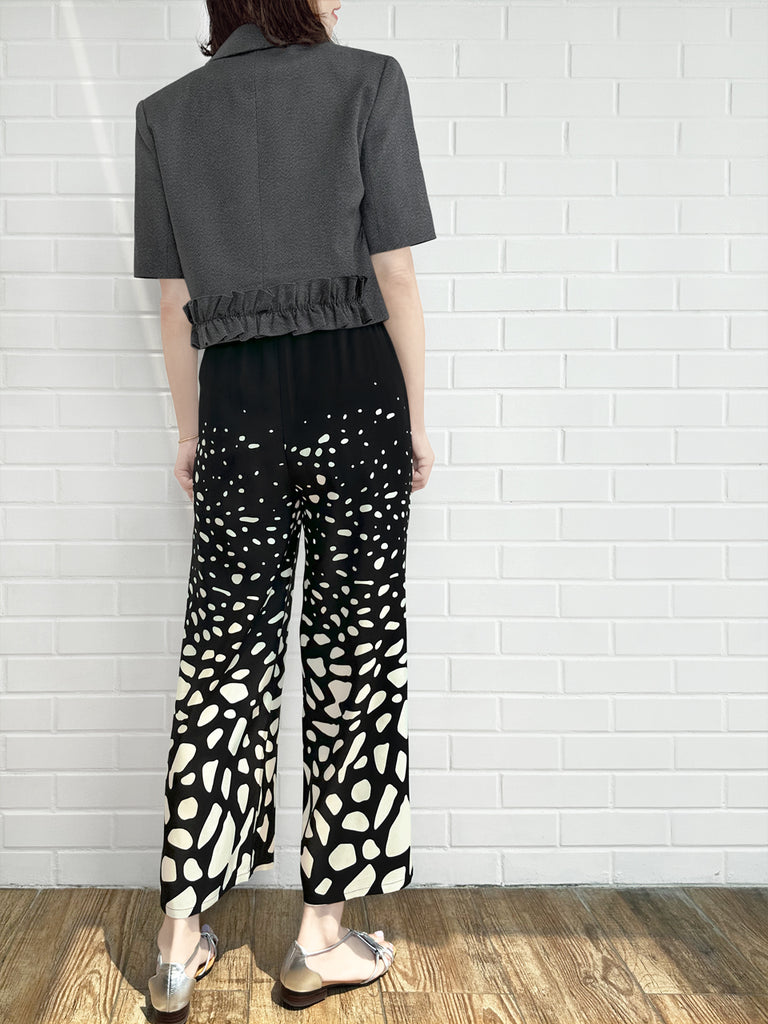 Final Sale! Mono Gradate Dots Contrast Piping Silky Cropped Trousers