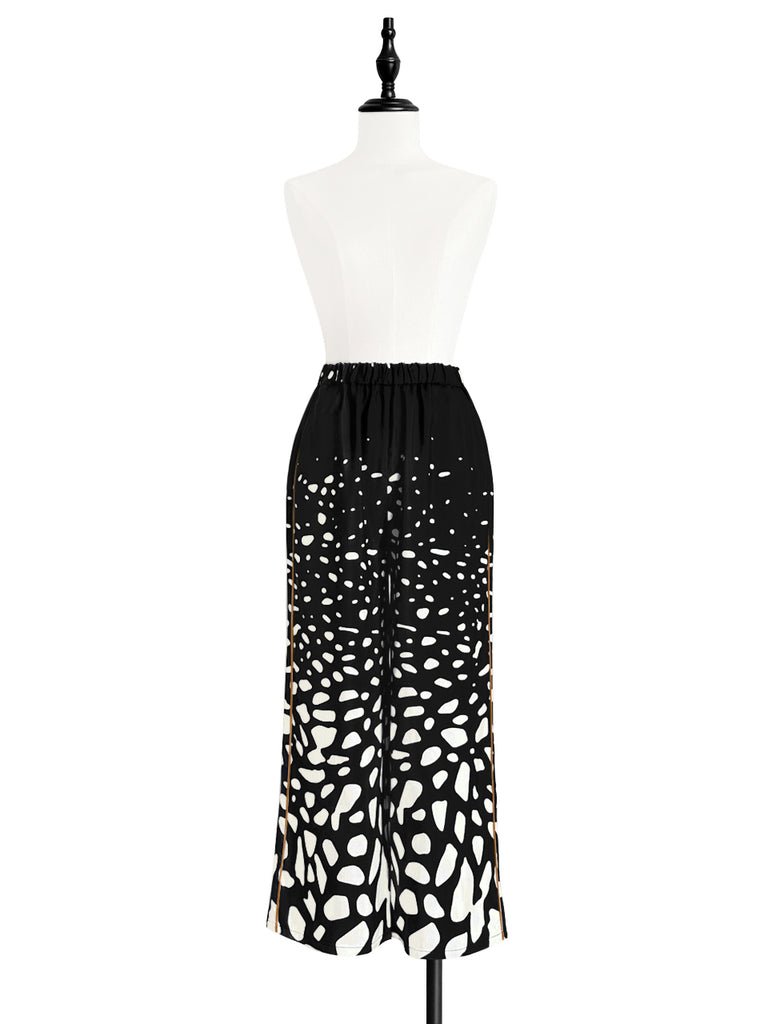 Final Sale! Mono Gradate Dots Contrast Piping Silky Cropped Trousers