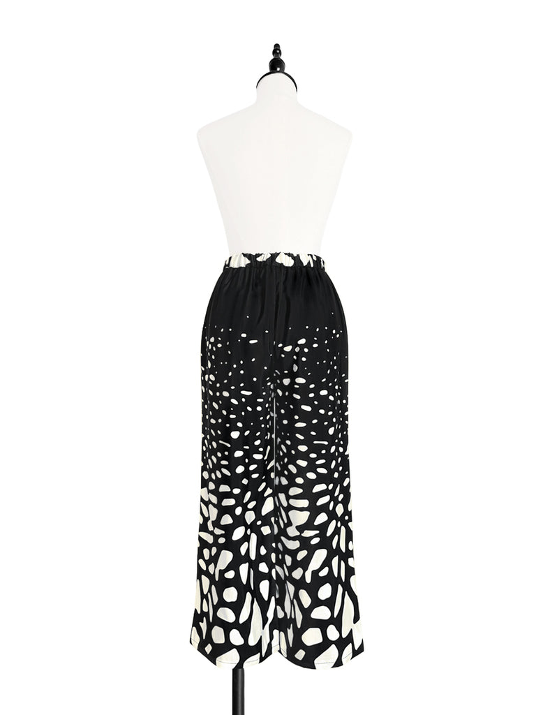 Final Sale! Mono Gradate Dots Contrast Piping Silky Cropped Trousers