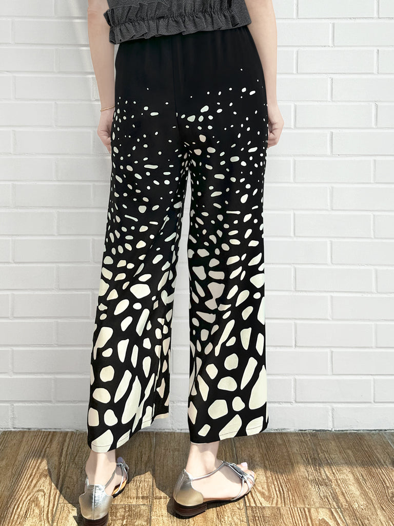 Final Sale! Mono Gradate Dots Contrast Piping Silky Cropped Trousers