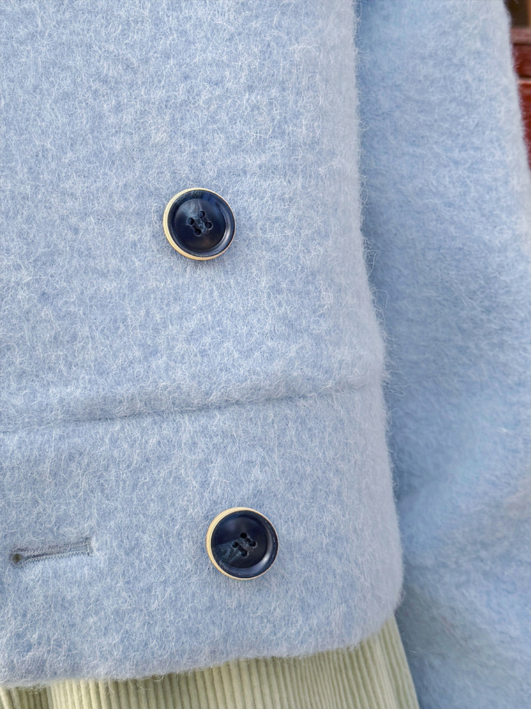 Final Sale! Candy Blue Petal Collar Furry Wool Teddy Short Coat