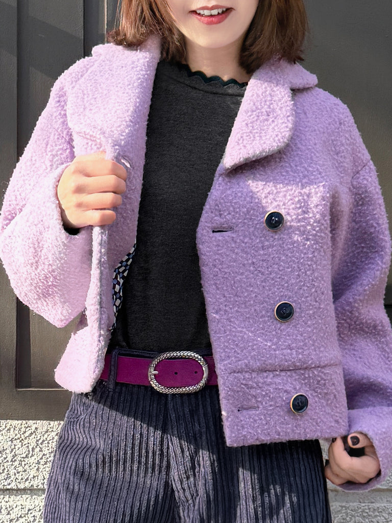 Final Sale! Sugary Lilac Petal Collar Furry Wool Teddy Short Coat