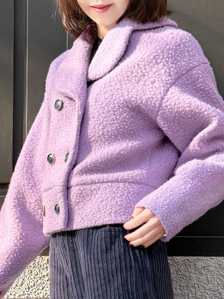 Final Sale! Sugary Lilac Petal Collar Furry Wool Teddy Short Coat