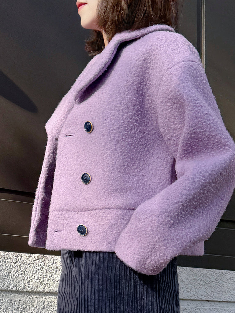 Final Sale! Sugary Lilac Petal Collar Furry Wool Teddy Short Coat