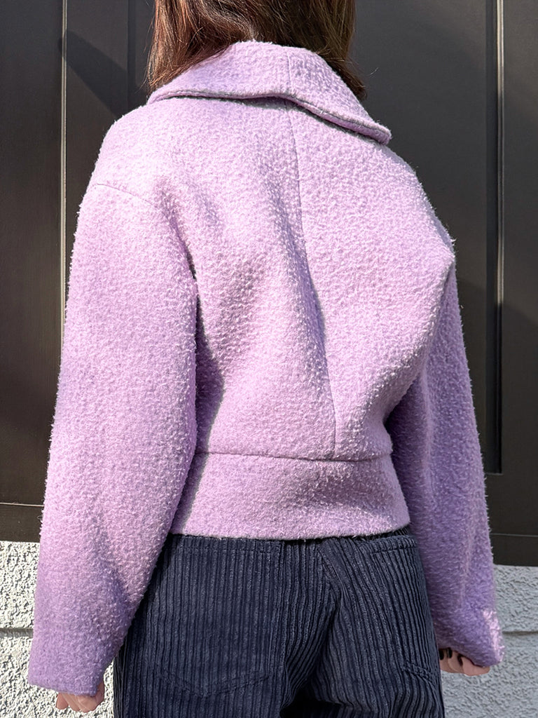 Final Sale! Sugary Lilac Petal Collar Furry Wool Teddy Short Coat