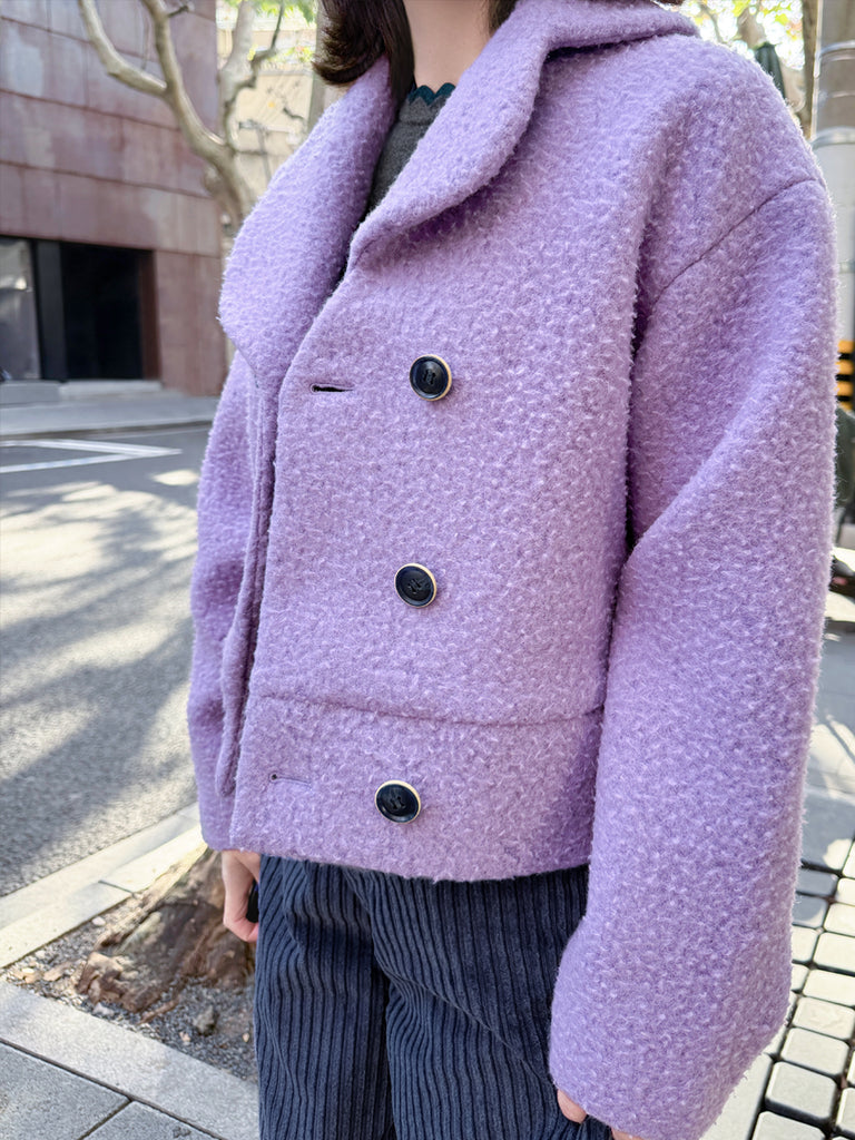 Final Sale! Sugary Lilac Petal Collar Furry Wool Teddy Short Coat