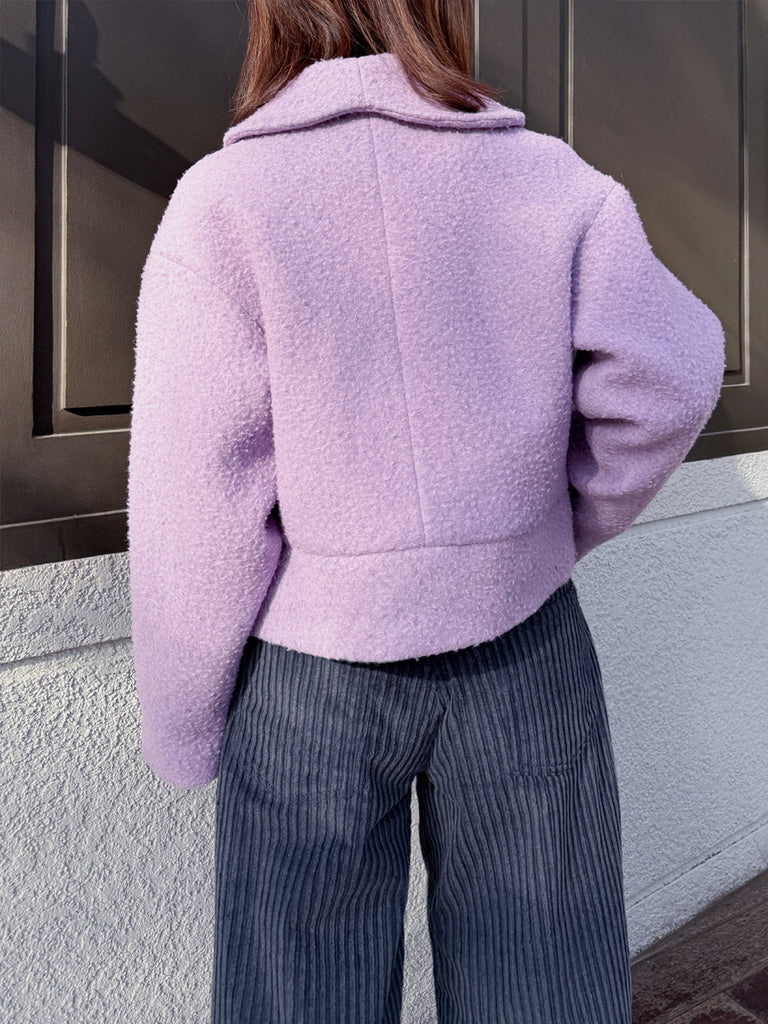 Final Sale! Sugary Lilac Petal Collar Furry Wool Teddy Short Coat