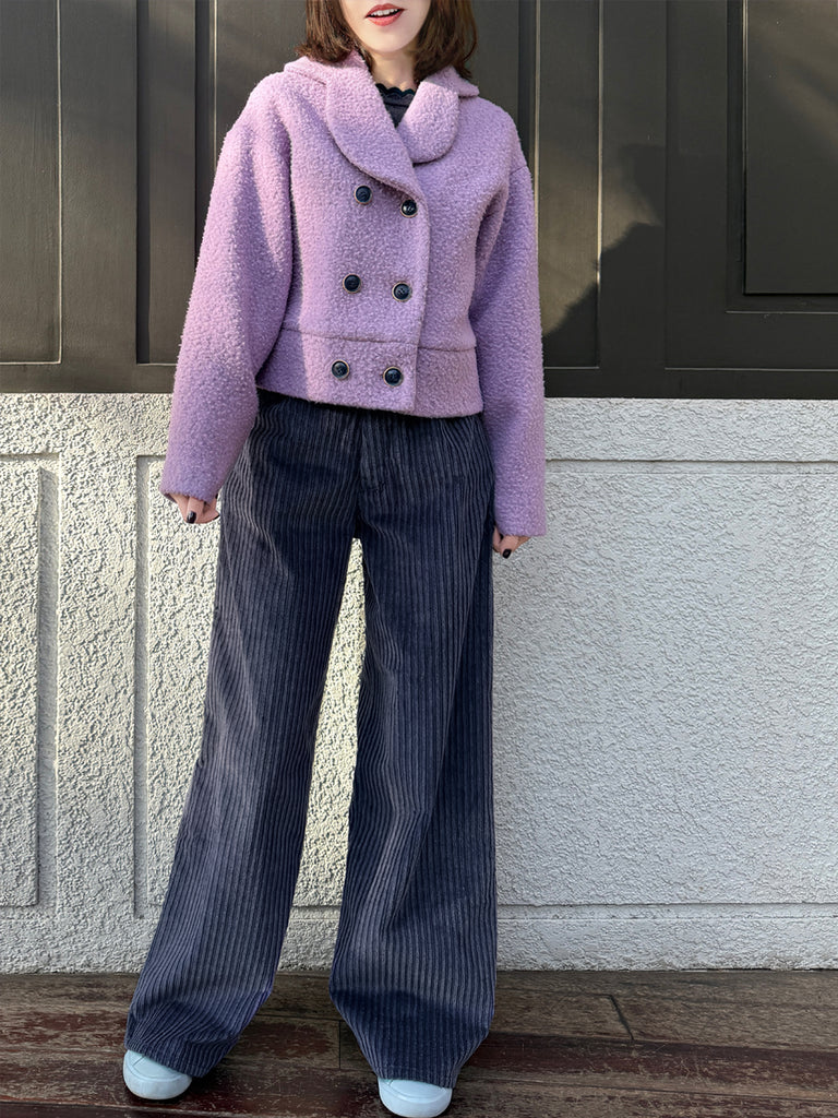 Final Sale! Sugary Lilac Petal Collar Furry Wool Teddy Short Coat