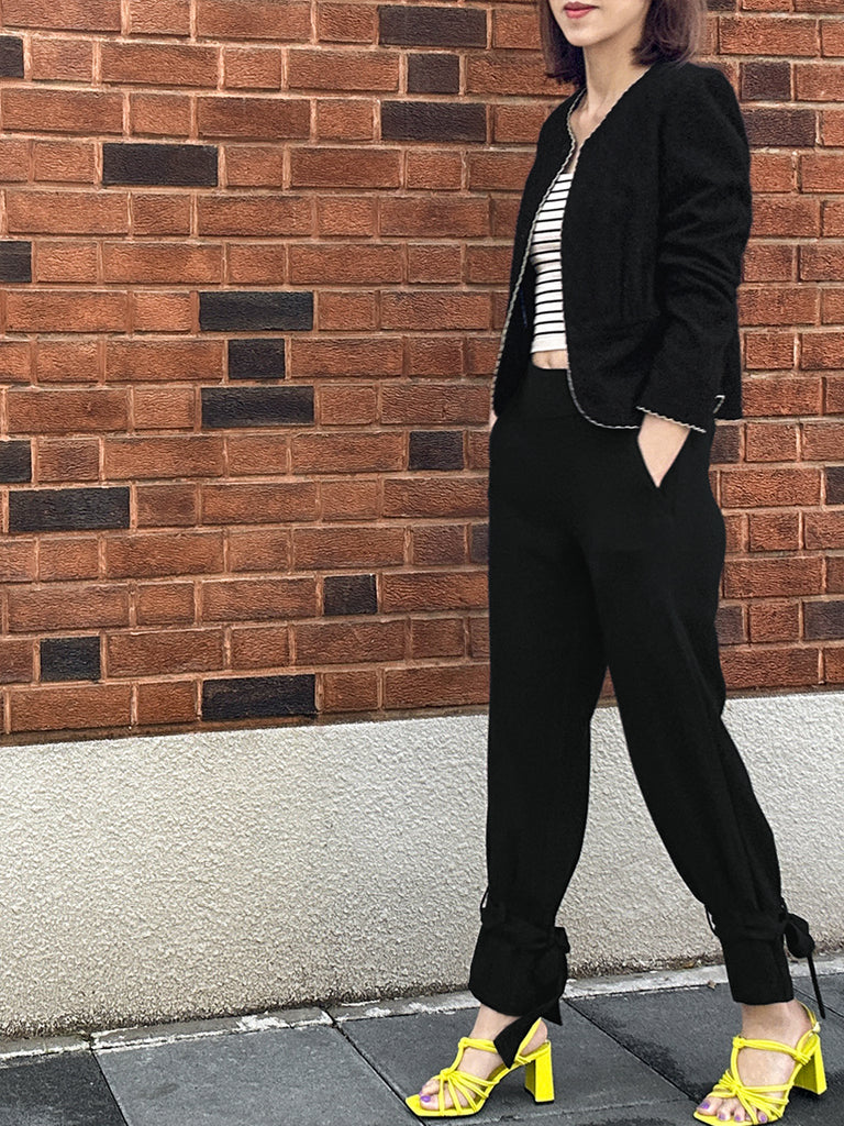 紋理黑色扇貝縫邊荷葉邊春季夾克