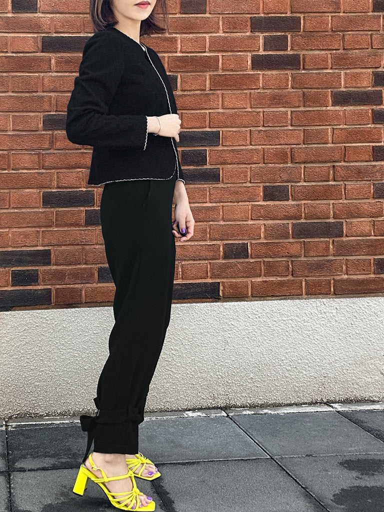 紋理黑色扇貝縫邊荷葉邊春季夾克