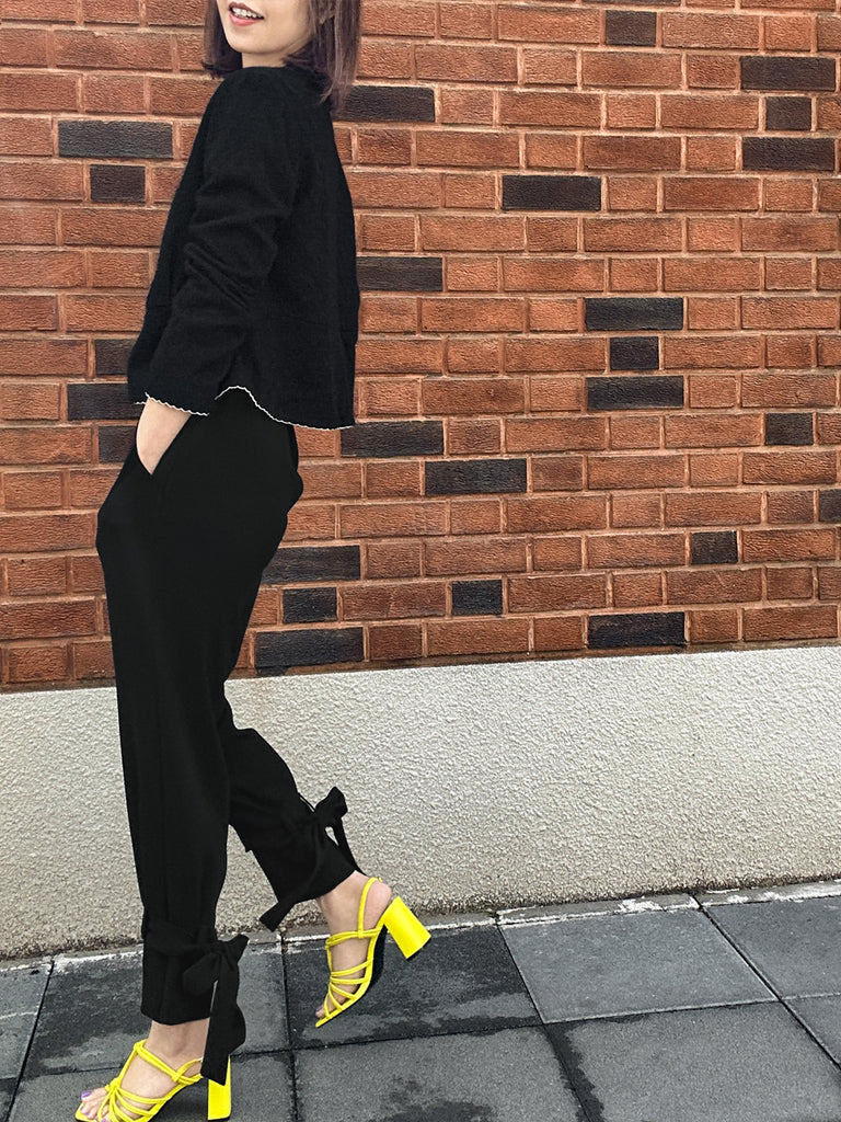 紋理黑色扇貝縫邊荷葉邊春季夾克