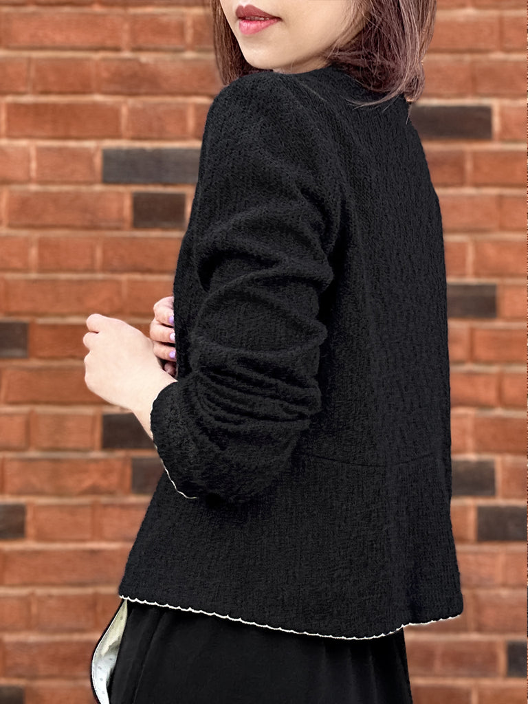 紋理黑色扇貝縫邊荷葉邊春季夾克