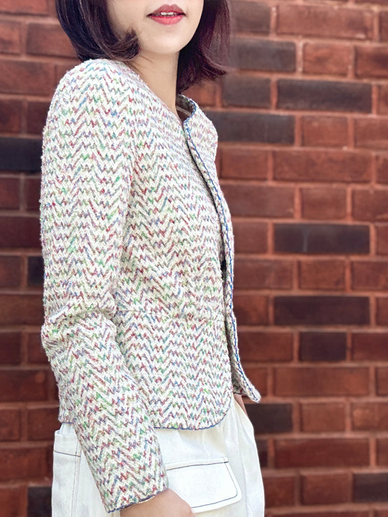 彩虹混合扇貝縫邊荷葉邊春季夾克