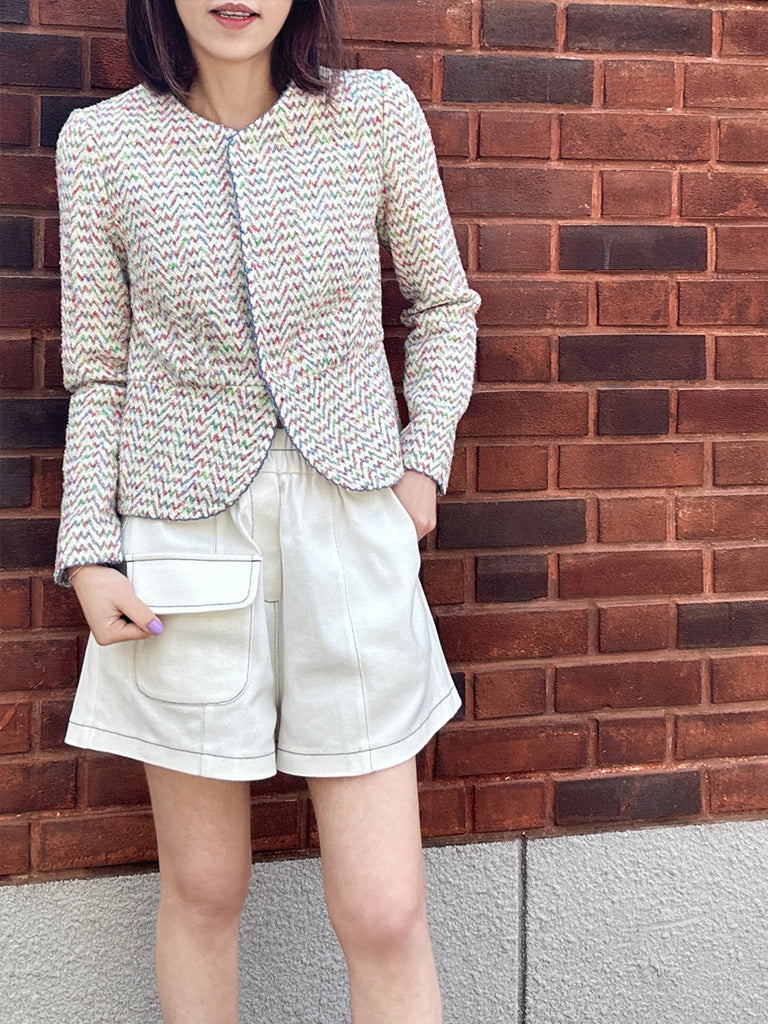 彩虹混合扇貝縫邊荷葉邊春季夾克